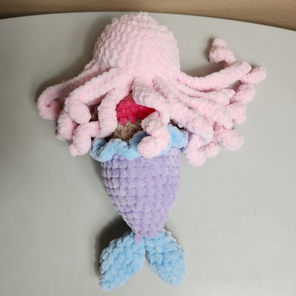 Handknit Chenille Chunky Knit Mermaid Plush 12" - Picture 6 of 6